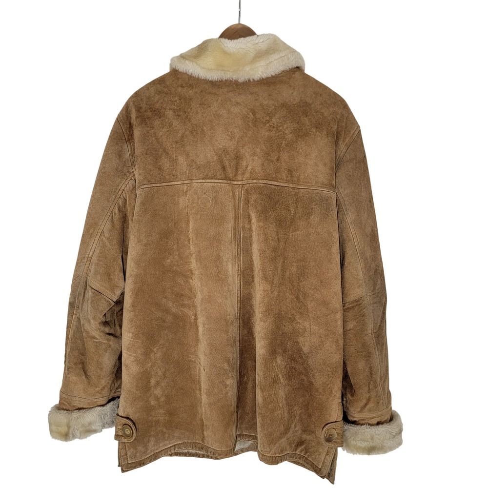 VTG Dennis Basso Genuine Suede Faux Sherpa Lined Jacket Tan Shearling Collar M - Picture 2 of 16